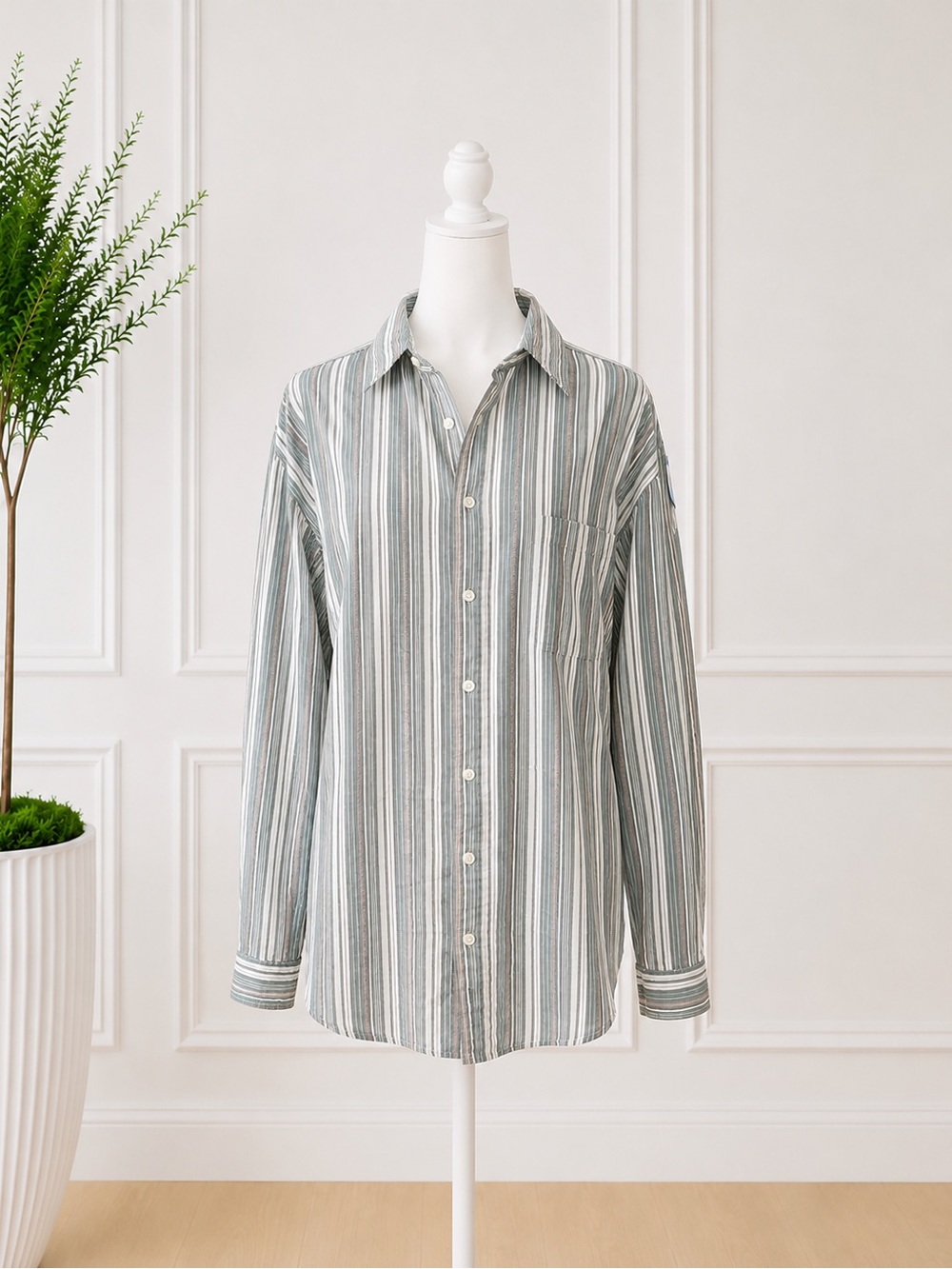 Eddie Bauer Men’s Tall XL Striped Button Front Shirt 100% Cotton Long Sleeve
